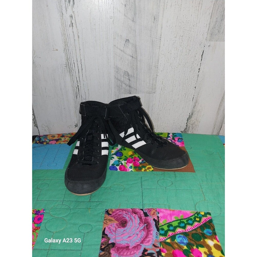 ADIDAS kids HVC-2 youth size 3.5 black white athletic Wrestling Shoes AQ3327